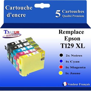 T3AZUR- 5x Cartouches Compatibles avec Epson T1291 T1292 T1293 T1294 remplace Epson Stylus SX235W SX525WD SX425W SX445W Stylus Office BX535WD WF3520 WF7515 WF7525