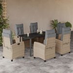 vidaXL Ensemble à manger de jardin coussins 7 Pièces mélange beige rotin