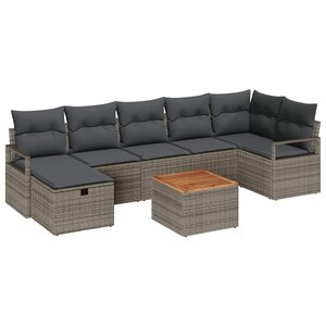vidaXL Ensemble de canapé de jardin avec coussin 8 Pièces Gris Poly rotin