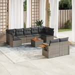 vidaXL Salon de jardin avec coussins 10 Pièces gris résine tressée