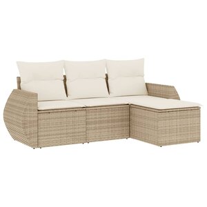 vidaXL Salon de jardin avec coussins 4 Pièces beige résine tressée