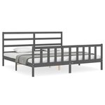 vidaXL Cadre de lit avec tête de lit gris 200x200 cm bois massif