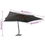 vidaXL Parasol de jardin en porte-à-faux avec mât en bois anthracite