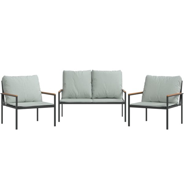 vidaXL Salon de jardin avec coussins 3 Pièces anthracite acier