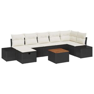 vidaXL Ensemble de canapé de jardin avec coussin 8 Pièces Noir Poly rotin