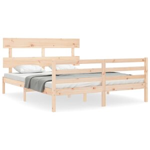 vidaXL Cadre de lit avec tête de lit king size bois massif