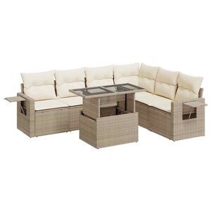 vidaXL Salon de jardin avec coussins 7 Pièces beige résine tressée