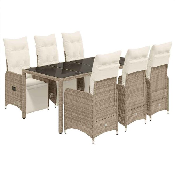 vidaXL Ensemble de bistro de jardin 7 Pièces coussins marron poly rotin