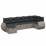vidaXL Salon de jardin avec coussins 7 Pièces gris résine tressée