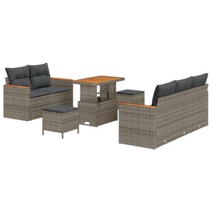 Ensemble de canapé de jardin 8 pièces avec coussins gris poly rotin
