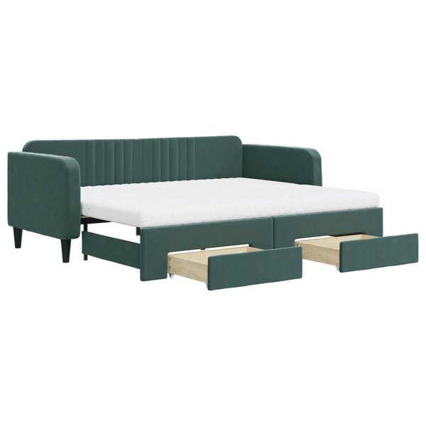 vidaXL Lit de jour avec gigogne et tiroirs vert foncé 90x200cm velours