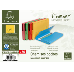 Paquet de 50 chemises à poche Forever carte recyclée 290g Assortis vif EXACOMPTA