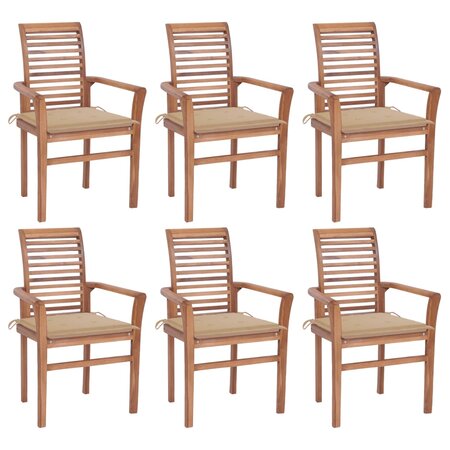 vidaXL Chaises à dîner 6 Pièces avec coussins beige Bois de teck solide