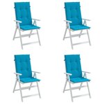 vidaXL Coussins de chaise de jardin à dossier haut lot de 4 bleu tissu