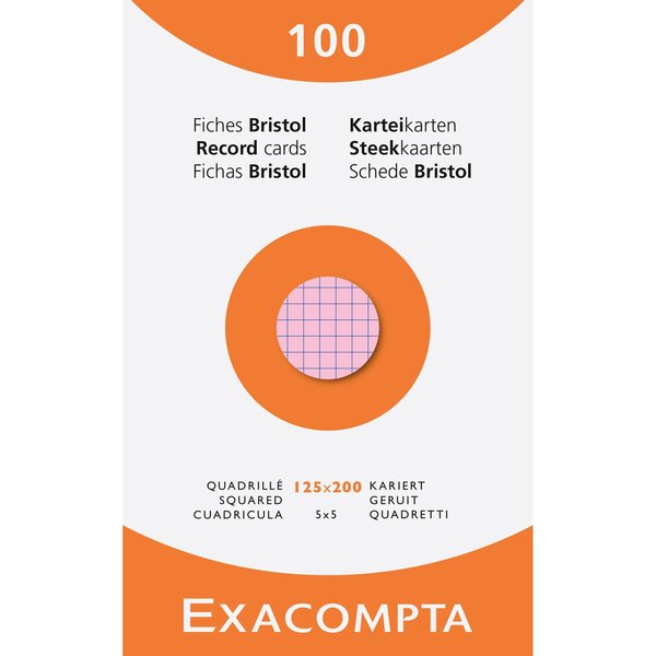 Étui De 100 Fiches - Bristol Quadrillé 5x5 Non Perforé 125x200mm - Couleurs Assorties - X 12 - Exacompta