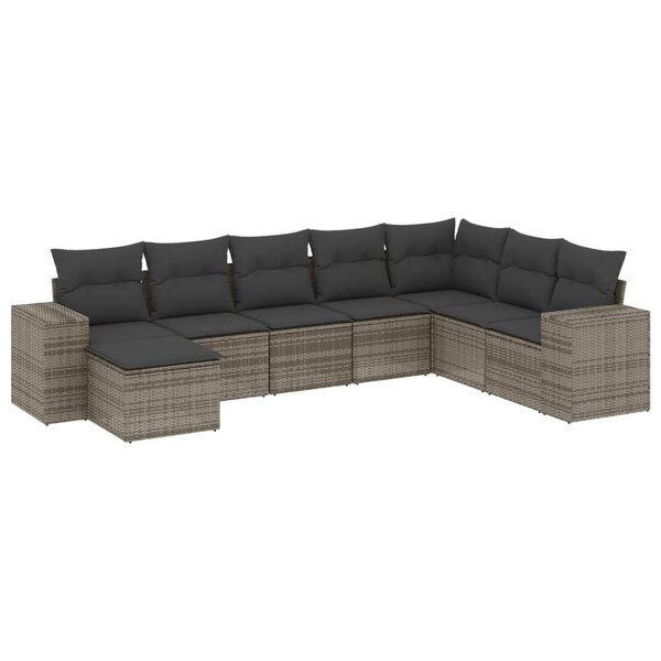 vidaXL Salon de jardin 8 Pièces avec coussins gris résine tressée