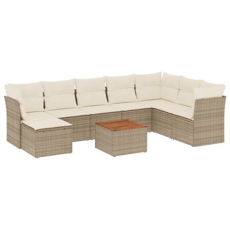 vidaXL Salon de jardin avec coussins 9 Pièces beige résine tressée