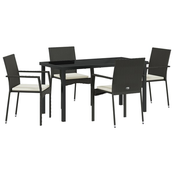 vidaXL Ensemble de Salle à Manger de Jardin 5 Pièces avec Coussins Noir Poly Rotin