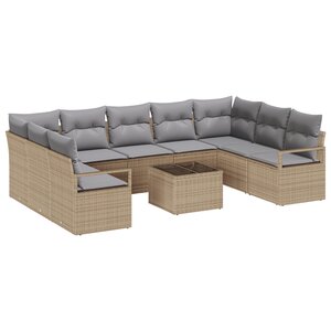 Ensemble de Canapé de Jardin 10 Pièces avec Coussins Noir Poly Rattan
