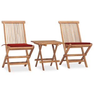 vidaXL Ensemble à manger d'extérieur pliable avec coussin 3 Pièces Teck