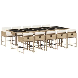 vidaXL Ensemble à manger de jardin et coussins 11 Pièces beige poly rotin
