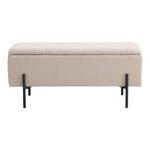 Banc en polyester bouclé beige avec rangement et pieds noirs 95 x 36 5 x 46 cm