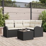 Canapé de Jardin 4 Pièces avec Coussins en Rattan Poly Brun