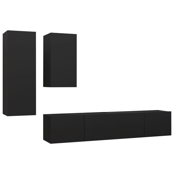 vidaXL Ensemble de meubles TV 4 Pièces Noir Bois d'ingénierie