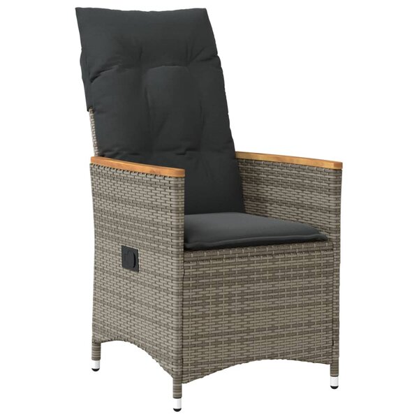 vidaXL Chaise inclinable de jardin avec coussins gris résine tressée