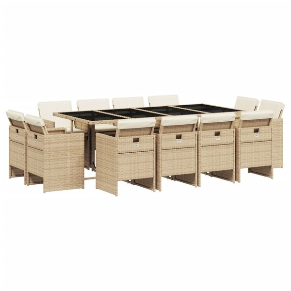 vidaXL Ensemble à manger de jardin et coussins 13 Pièces beige