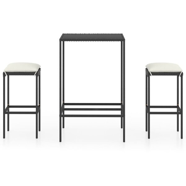 vidaXL Ensemble de bar de jardin 3 Pièces et coussins Résine tressée Noir
