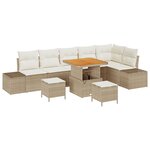 vidaXL Ensemble de Canapés de Jardin 9 Pièces avec Coussins Beige Rattan Poly Acacia