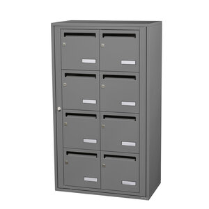 Bloc collectif Leabox 2x4 grade 3 simple face intérieur fixation murale gris poussière ral 7037 finition brillante