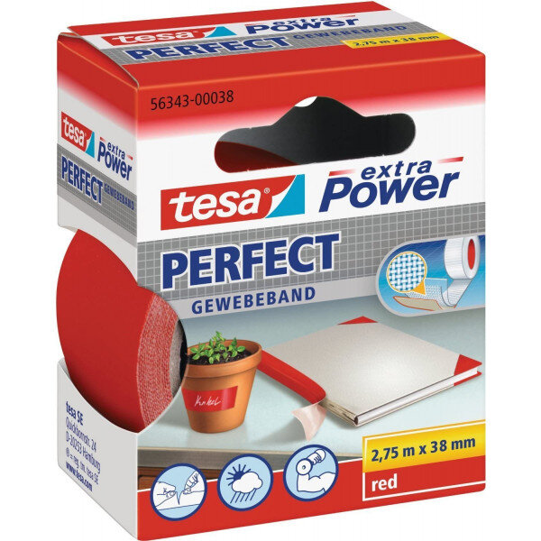Ruban adhésif toilé réparation fixation tesa power effect 2 75m x 38mm rouge