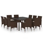 vidaXL Mobilier à dîner de jardin 11Pièces poly rotin et bois solide brun