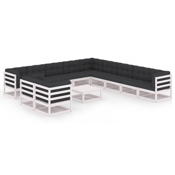 vidaXL Salon de jardin 12 Pièces avec coussins Blanc Bois de pin massif