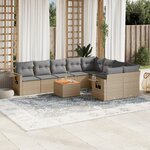 vidaXL Salon de jardin et coussins 10 Pièces mélange beige résine tressée