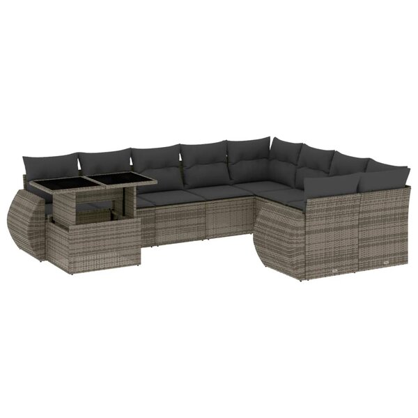 vidaXL Salon de jardin avec coussins 10 Pièces gris résine tressée