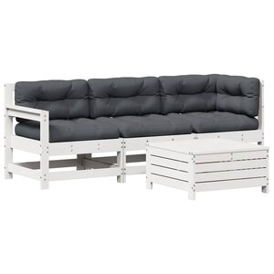 vidaXL Salon de jardin 4 Pièces avec coussins blanc bois de pin massif