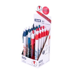 Milan P1 Nata® 624 Présentoir de 20 stylos à bille rétractables - Pointe ronde 1 mm - Encre bleue - Couleurs de corps assorties