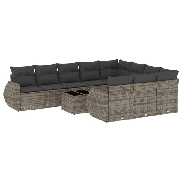 vidaXL Salon de jardin 11 Pièces avec coussins gris résine tressée