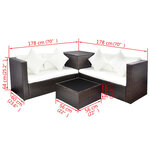 Salon de jardin meuble d'extérieur ensemble de mobilier 4 pièces avec coussins résine tressée marron 02_0016195