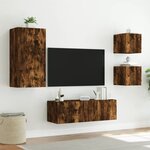 vidaXL Meuble TV muraux 4 Pièces avec lumières LED chêne fumé