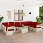 vidaXL Salon de jardin palette 10 Pièces avec coussins bois d'épicéa