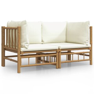 vidaXL Canapés d'angle de jardin avec coussins blanc crème 2Pièces bambou