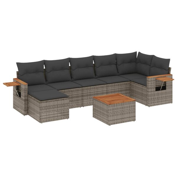 vidaXL Salon de jardin 8 Pièces avec coussins gris résine tressée