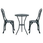 Ensemble de jardin bistro 3 pièces vert en aluminium style fonte