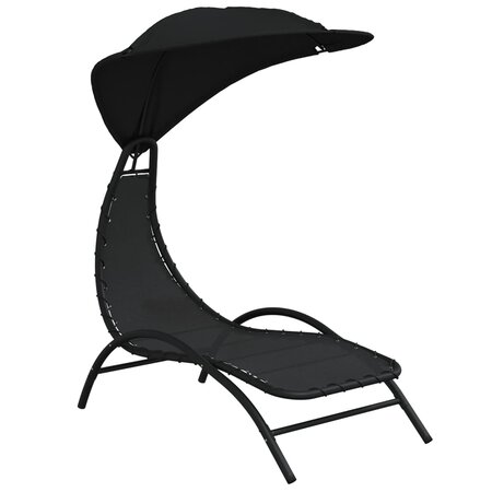 vidaXL Chaise longue avec auvent noir 167x80x195 cm tissu et acier