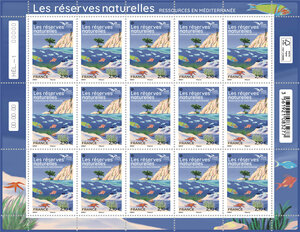 Feuille de 15 timbres - Les réserves naturelles - Ressources en Méditerranée - Lettre Internationale