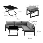 Salon de jardin aluminium avec coussins 7 personnes Hipu - Gris